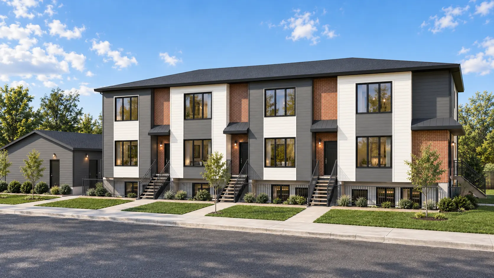 Architectural rendering of Optima multi-family development at 1502 49 St SE